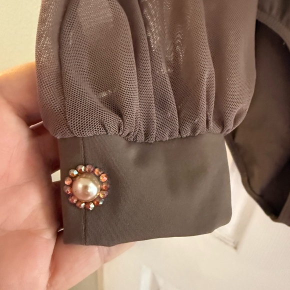 Balera Dance Brown Long Sleeve Bodysuit with Tie Neck Women’s size small adult - Picture 5 of 6